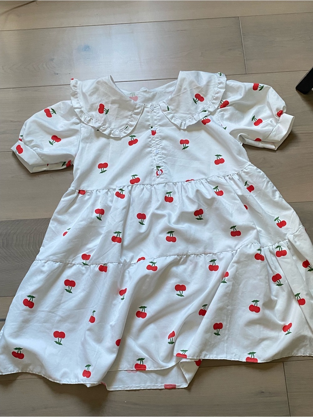 White Cherry-Print Mini Dress with Peter Pan Collar
